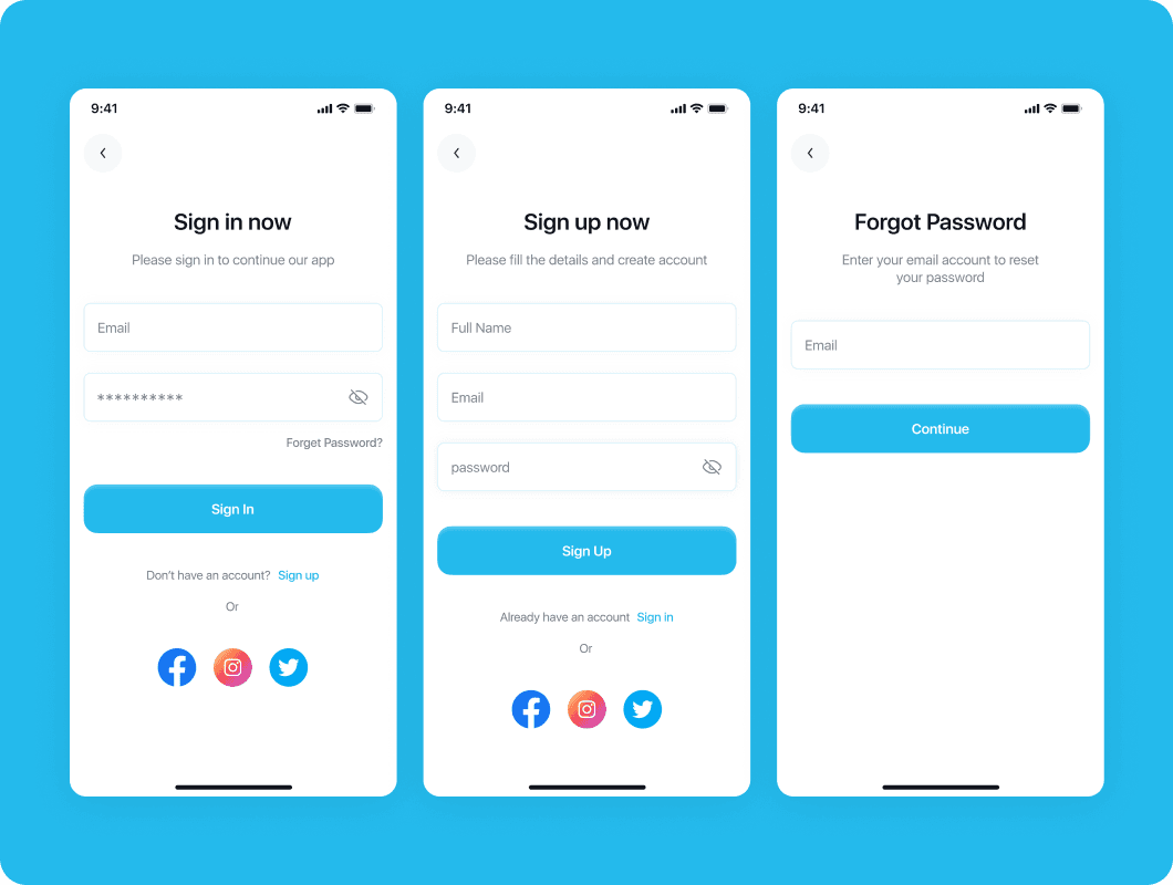 Personal finance app login screen
